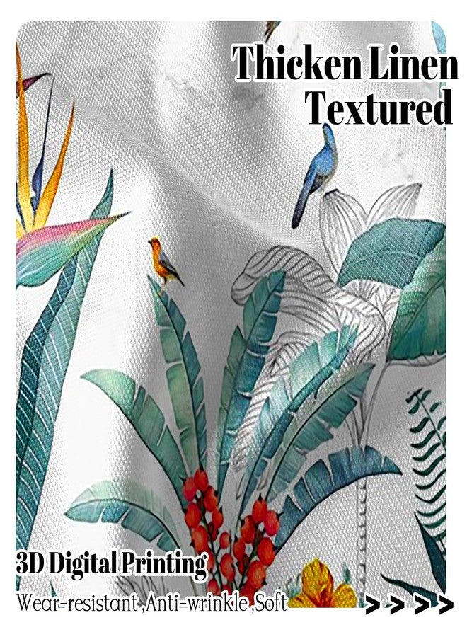 Renaiss 26 x 36 Inch Tropical Plants Kitchen Window Curtains Over Sink Rainforest Palm Trees Flowers Birds Small Window Treatment Curtains Linen Cafe Short Curtains for Bathroom Tier Drapes 2 Panels - Image 3