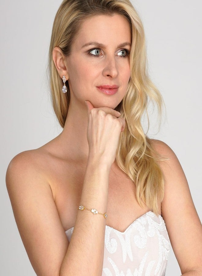 Mariell Gold Cubic Zirconia Crystal Bridal Bracelet & Earrings Set, Gold Wedding Jewelry Set, Bracelet Adjustable Length 7 ¼" (Regular Size) to 8 ¾" (Large Size) - Image 2