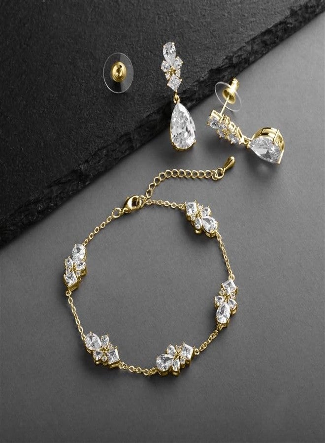 Mariell Gold Cubic Zirconia Crystal Bridal Bracelet & Earrings Set, Gold Wedding Jewelry Set, Bracelet Adjustable Length 7 ¼" (Regular Size) to 8 ¾" (Large Size) - Image 3
