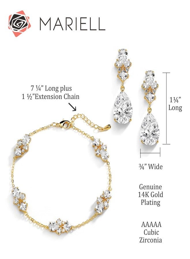 Mariell Gold Cubic Zirconia Crystal Bridal Bracelet & Earrings Set, Gold Wedding Jewelry Set, Bracelet Adjustable Length 7 ¼" (Regular Size) to 8 ¾" (Large Size) - Image 5