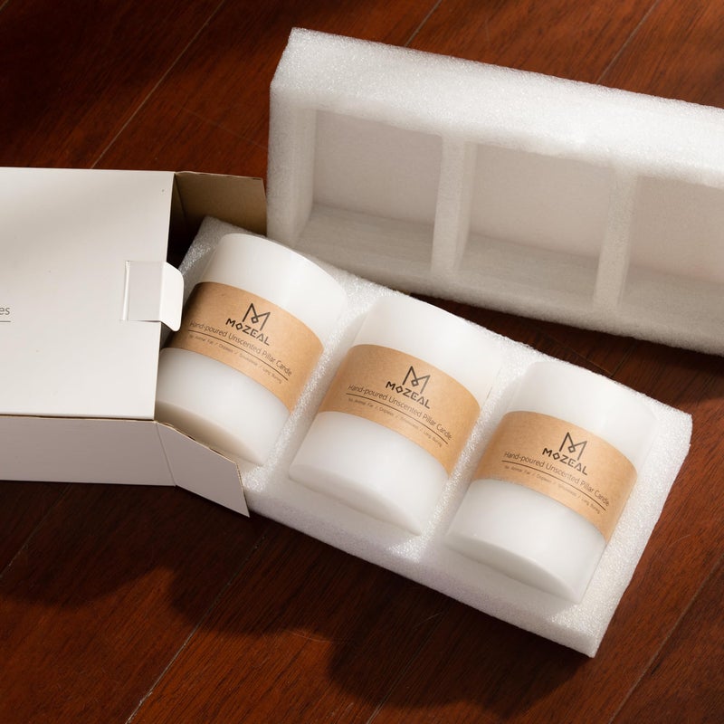 MOZEAL 3" x 4" Hand-Poured Unscented Candle,Dripless Pillar Candle Set of 3,Long Clean Burning,Approx 72 Hours Burn Time,Rustic Country Style,Wedding,Dinner,Christmas and Home Decor,Ivory - Image 5
