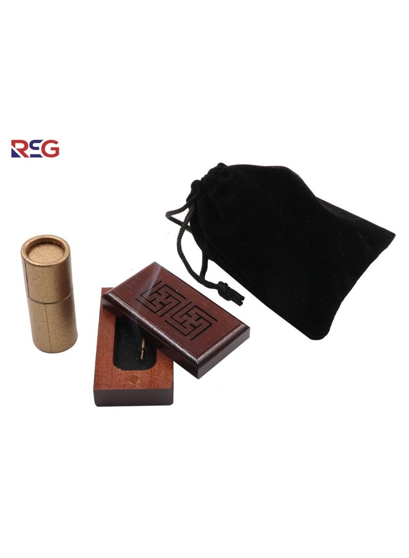 RSG - Wooden Oud Incense Burner Mini Set with Canvas Pocket-A58 - Image 1