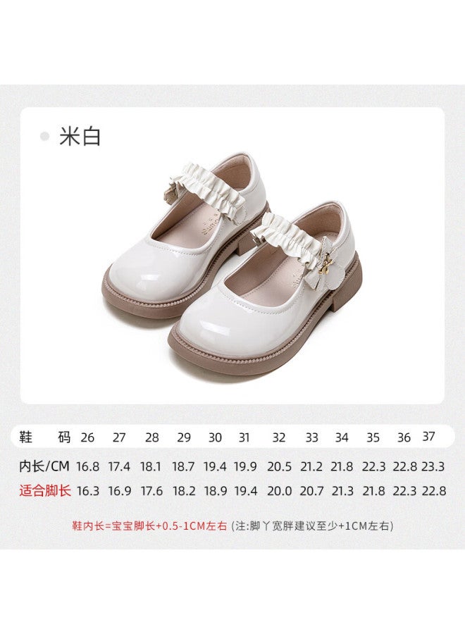 Follow Me Girls' Leather Shoes Spring And Autumn Square-toe Soft-soled Flats Children's School Performance Shoes Beige Size 30