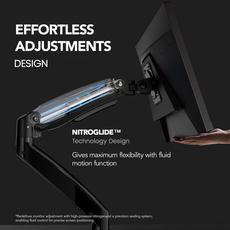 HUANUO NITROGLIDEâ„¢ Dual Monitor Stand for 13â€³â€“40â€³, Premium Dual Monitor Mount with USB, Height Adjustable Monitor Stand for 2 Monitors, VESA Mount with Clamp/Grommet Base, Holds 26.4lbs per Arm, HNDS7 - Image 5