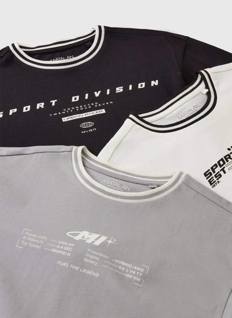 ماتلان 3 Pack Boys Slogan Tipped T-Shirt