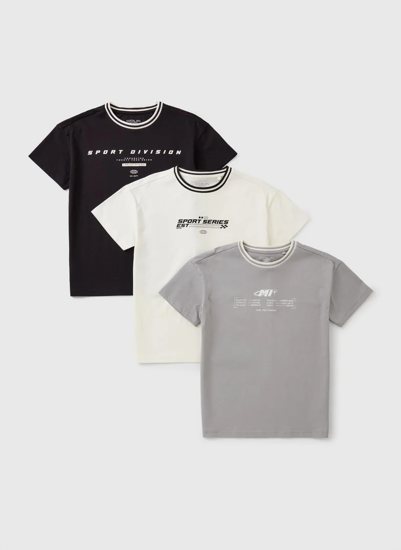 ماتلان 3 Pack Boys Slogan Tipped T-Shirt