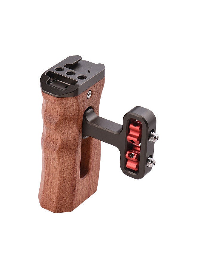 Universal Camera Cage Left/Right Side Handle Wooden Hand Grip with 1/4 Screw Hole Cold Shoe Mount for Camera Cage  - Image 1