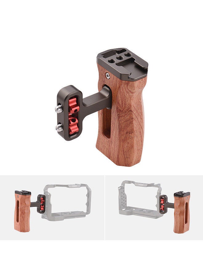 Universal Camera Cage Left/Right Side Handle Wooden Hand Grip with 1/4 Screw Hole Cold Shoe Mount for Camera Cage  - Image 2