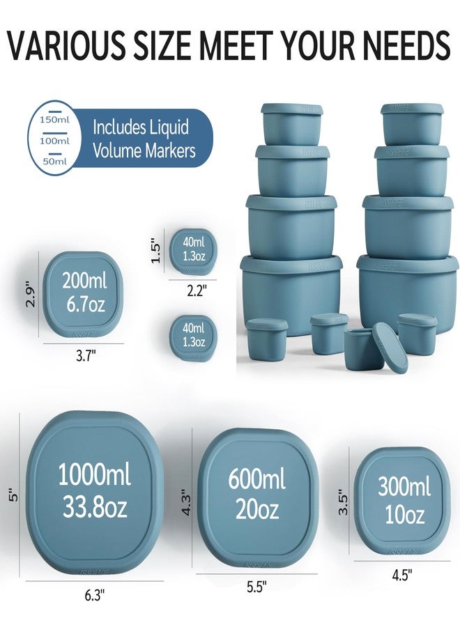 ISSEVE 12Pcs/Set Nesting Silicone Food Storage Containers with Lids, BPA Free Reusable Meal Prep Silicone Containers Airtight, Freezer Dishwasher Safe (33.8oz, 20oz, 10oz, 6.7oz, 1.3oz) (Blue) - Image 4