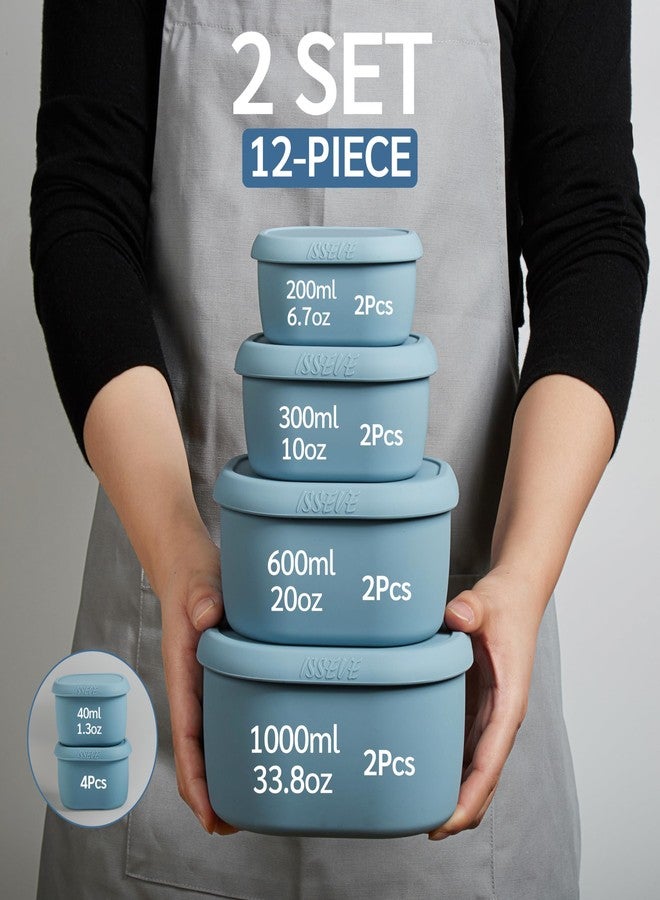 ISSEVE 12Pcs/Set Nesting Silicone Food Storage Containers with Lids, BPA Free Reusable Meal Prep Silicone Containers Airtight, Freezer Dishwasher Safe (33.8oz, 20oz, 10oz, 6.7oz, 1.3oz) (Blue) - Image 2