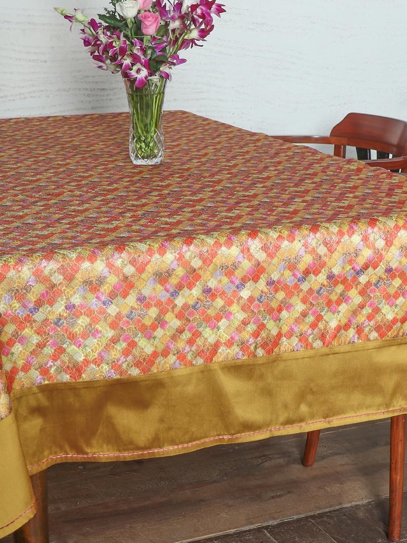 ZEBA World Table Cover Floral Brocade Silk and Border Patchwork | Red and Gold | Heat Resistant Table Cover for Kitchen Table/Dining Table Cloth, 52 X 84 Inches; 130 cm X 210 cm - Image 2