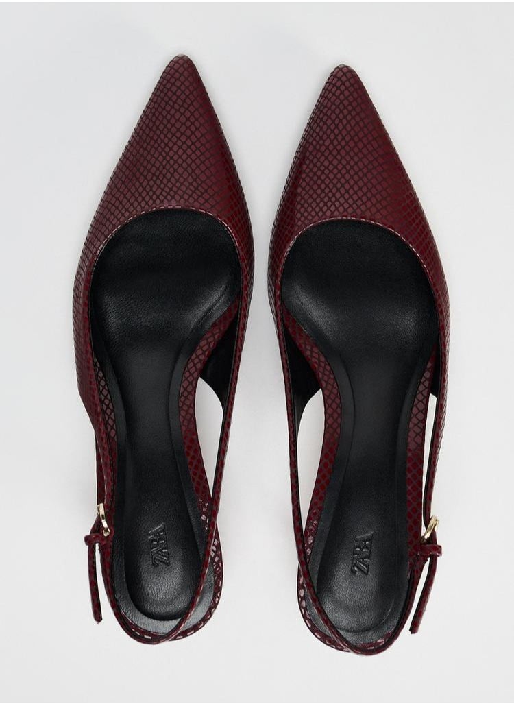 Zara Limited edition leather embossed kitten heel slingbacks  - Image 5