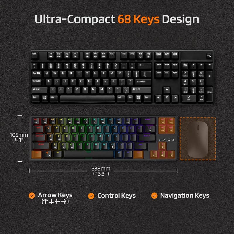 LTC NB681 Nimbleback Wired 65% Mechanical Keyboard, RGB Backlit Ultra-Compact 68 Keys Gaming Keyboard with Hot-Swappable Switch and Stand-Alone Arrow/Control Keys (Hot Swappable Blue Switch, Black) - Image 3