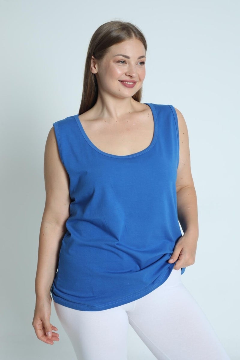 Arma Yıldız Blue Plus Size Thick Strappy Women's Undershirt Sleeveless 4 Seasons Sports And Daily Combed Cotton Lycra  - Image 3