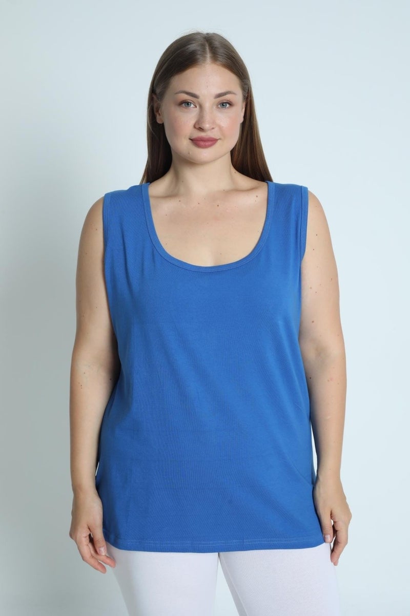Arma Yıldız Blue Plus Size Thick Strappy Women's Undershirt Sleeveless 4 Seasons Sports And Daily Combed Cotton Lycra  - Image 5