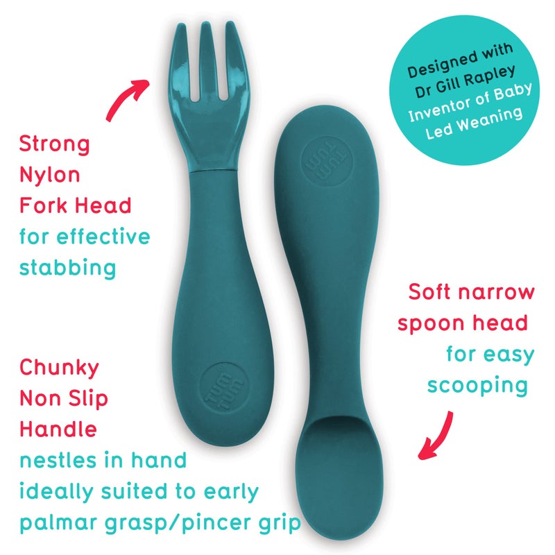 Tum Tum Baby Cutlery With Case  Baby Spoon & Fork Set  Baby Cutlery For Babies  First Self Feeding Cutlery  Silicone Baby Spoon & Fork  6 Months Plus  (Blue) - Image 2