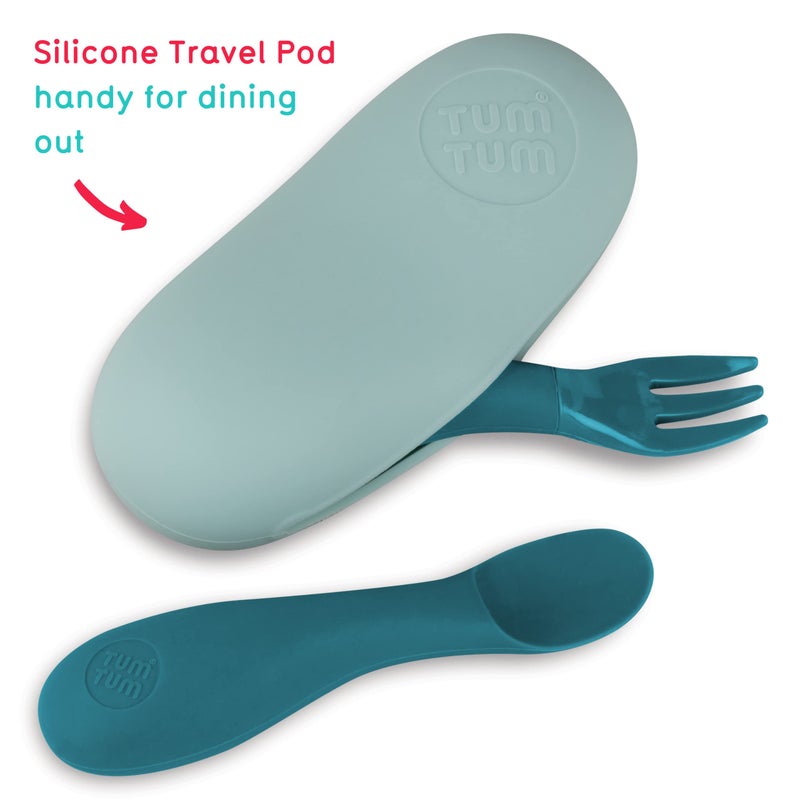 Tum Tum Baby Cutlery With Case  Baby Spoon & Fork Set  Baby Cutlery For Babies  First Self Feeding Cutlery  Silicone Baby Spoon & Fork  6 Months Plus  (Blue) - Image 3