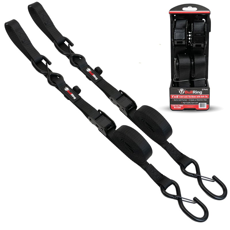 Bull Ring Bull Ring 1" x 8' Cam-Lock Tie Down with Soft-Tie (2 Pack)  - Image 1