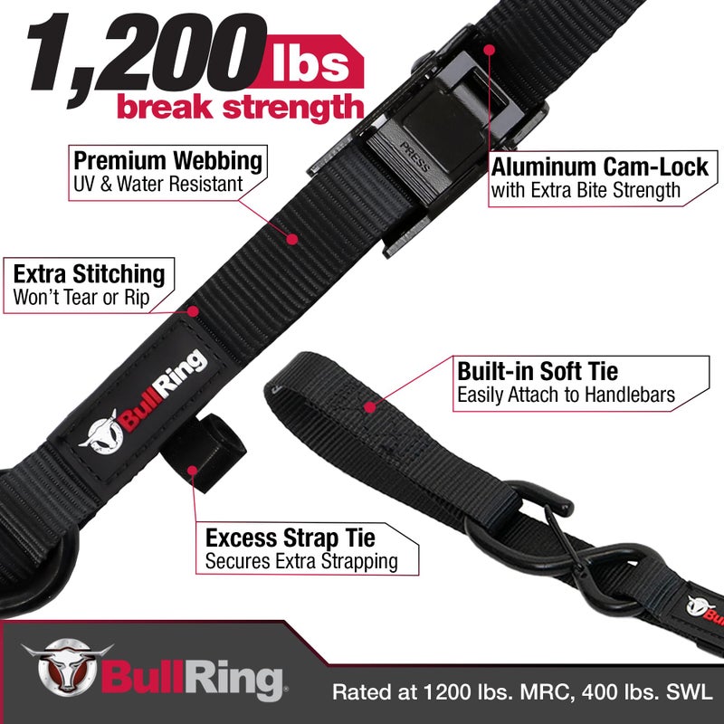 Bull Ring Bull Ring 1" x 8' Cam-Lock Tie Down with Soft-Tie (2 Pack)  - Image 2