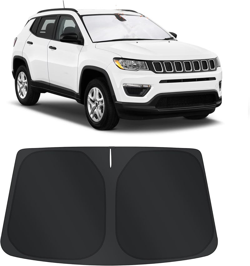 TINGLU Sun Shade for Jeep Compass 2017-2024 Accessories Windshield Sun Shade Window Shade UV Rays Protection Sun Visor Cover with Steering Wheel Sunshade Storage Bag - Image 1