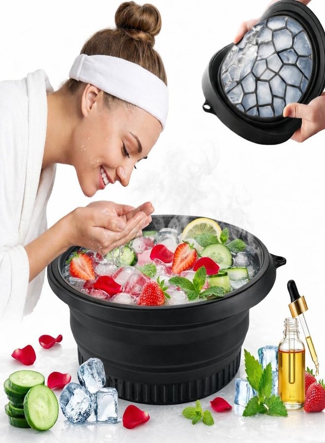 BLACK Face Bowl for Ice with Built-In Ice Tray,Facial Ice Bath Bowl, Portable Foldable Facial Plunge Bowl, Collapsible for Face Ice Bath Home & Travel (PACK OF 1) (1PIS+BLACK+FACE+BOWL)/1441 - Image 1