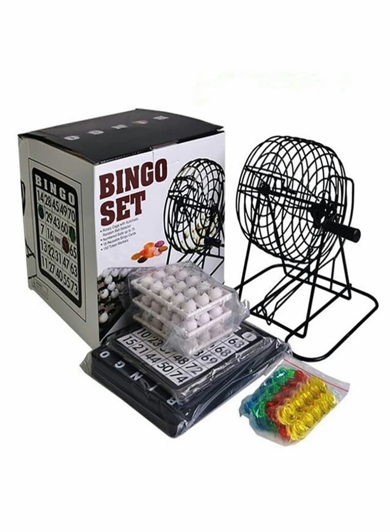 Game Set with 8 Inch Metal Round Cage, Plastic Masterboard, 75 pcs Balls, Cards for Classic, Traditional, Family Party Game Play - Black  - Image 1