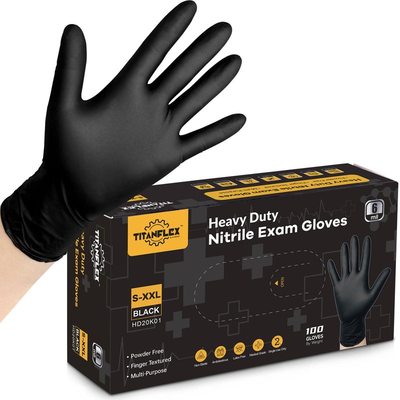 TitanFlex Disposable Nitrile Exam Gloves, 6-mil, Black, XXL 100-ct Box, Heavy Duty, for Cooking, Mechanics, Latex Free, Food Safe Rubber for Food Prep - Image 1