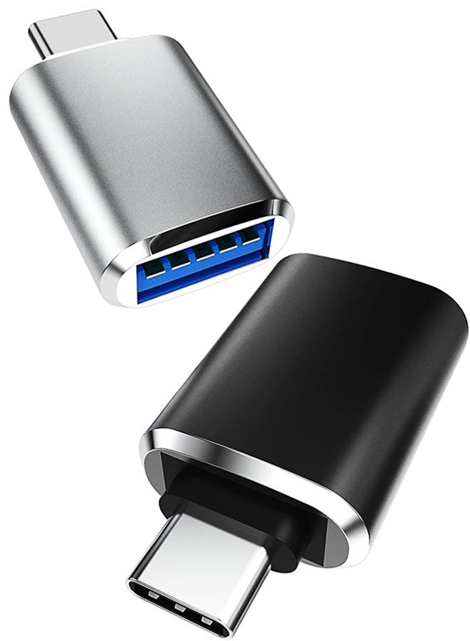 2Pcs USB C to USB Adapter USB C Adapter Type C Male to USB 3.1 Female Adaptor OTG USB Adapter to USB C Compatible with MacBook Pro, Samsung Galaxy, Type-C Smartphones, Tablets and Laptops (Black&Silver) - Image 1