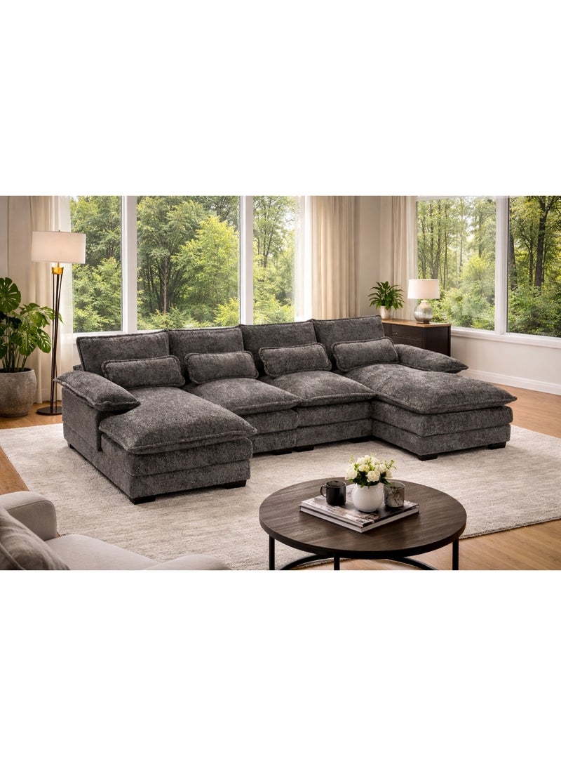 Modern Luxury Grey U Shape Sectional Sofa Set Large Comfortable Fabric Living Room Corner Couch - Image 1