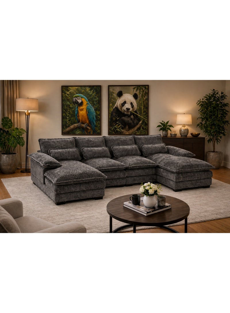 Modern Luxury Grey U Shape Sectional Sofa Set Large Comfortable Fabric Living Room Corner Couch - Image 2