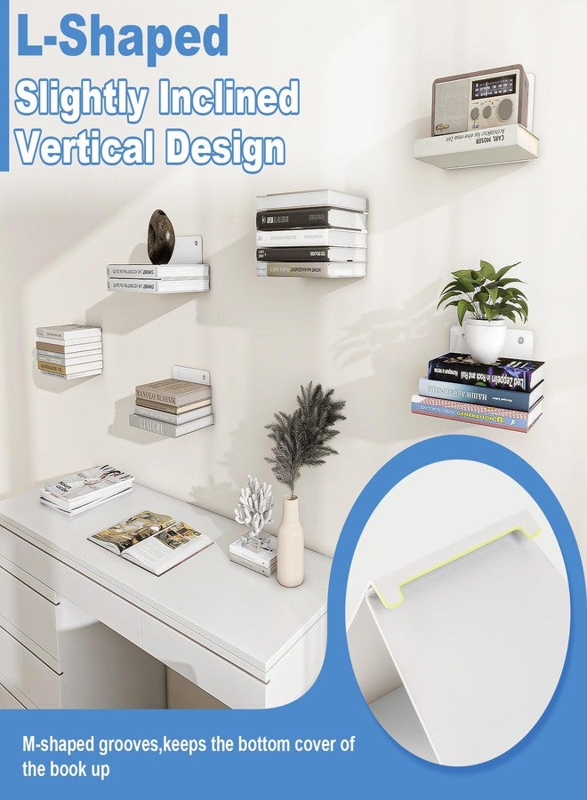 FENTEC Floating Book Shelves for Wall, Wall Mounted Invisible Floating Bookshelf, Heavy-Duty Hanging Bookshelves, Hidden Book Shelf Metal Wall Book Holder for Bedroom Home Office, 6-Pack White - Image 4