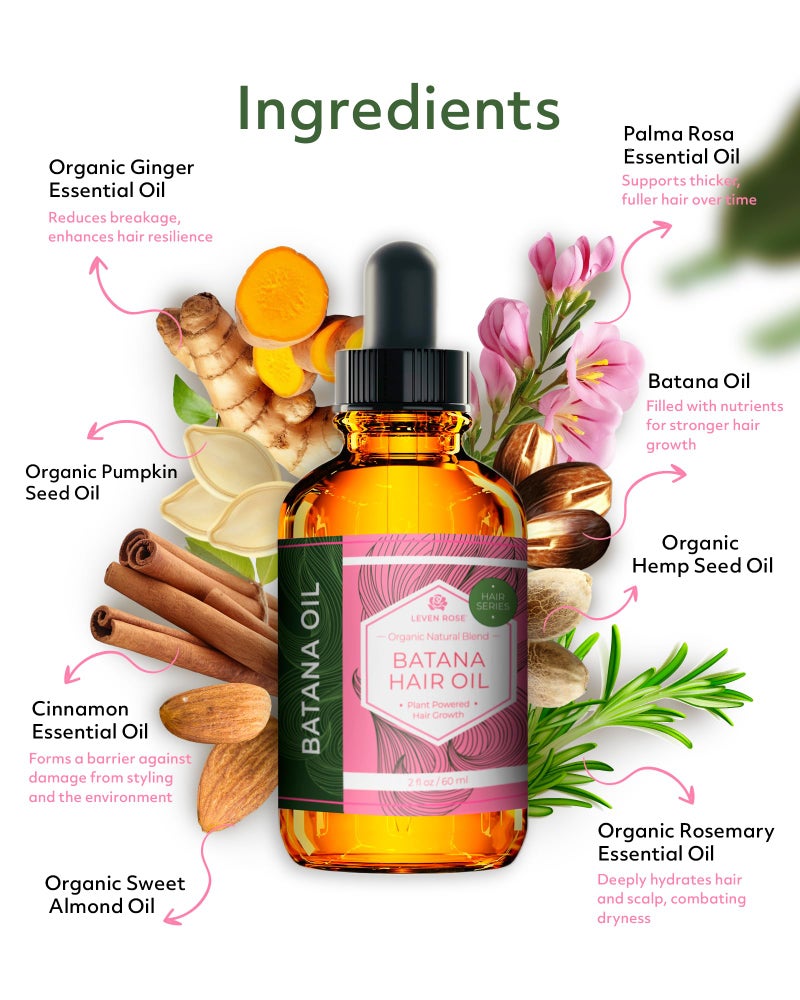 Leven Rose Organic Batana Oil Hair Serum for Hair Growth, 2 oz - Repairs Split Ends, Dry Damaged Hair, Supports Collagen Production, Chemical Free Scent, Simple Application - Image 2
