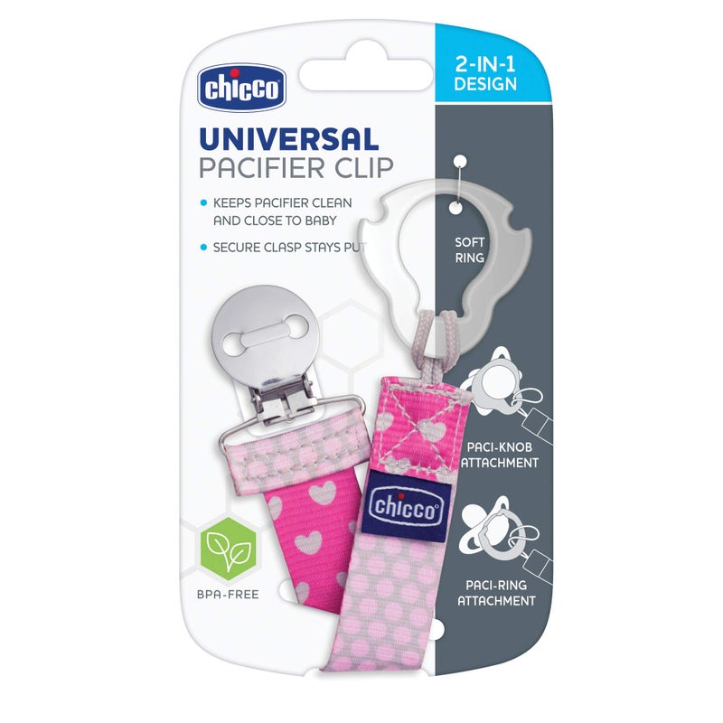 Chicco Two-in-One Pacifier Clip with Loop and Ring Attachments | Loop for Teethers and Small Toys | Ring Included for Knob-Style Pacifiers | Secure Clasp is Gentle on Clothing | Pink - Image 3