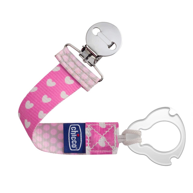 Chicco Two-in-One Pacifier Clip with Loop and Ring Attachments | Loop for Teethers and Small Toys | Ring Included for Knob-Style Pacifiers | Secure Clasp is Gentle on Clothing | Pink - Image 1
