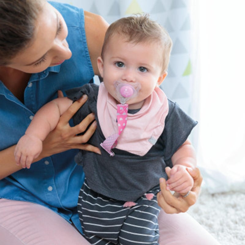 Chicco Two-in-One Pacifier Clip with Loop and Ring Attachments | Loop for Teethers and Small Toys | Ring Included for Knob-Style Pacifiers | Secure Clasp is Gentle on Clothing | Pink - Image 4