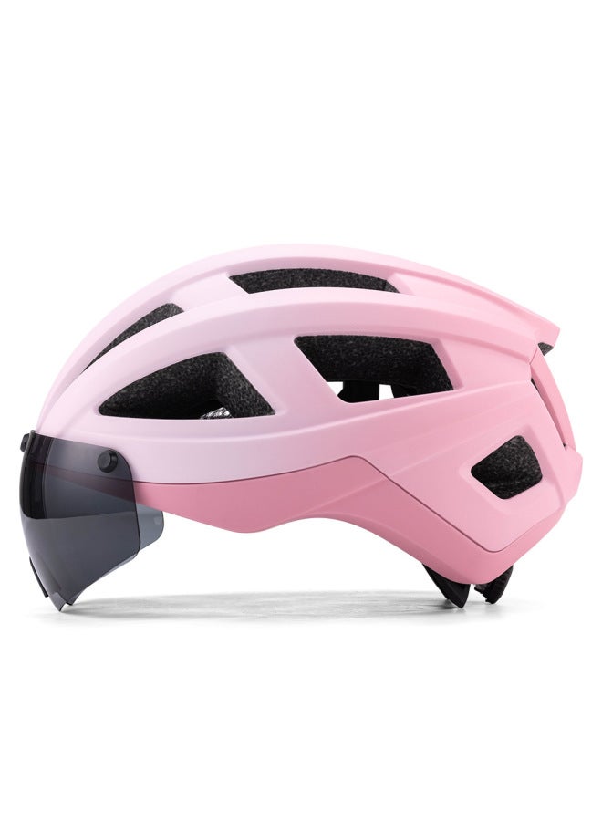 Adult Cycling Helmet with Magnetic Goggles, Peach Powder, Double Shell Edging
