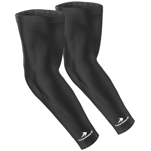 CompressionZ Kids Compression Sports Arm Sleeves Unisex | UV Sun Protection Volleyball Basketball Baseball Football Black Pair Large - Image 1