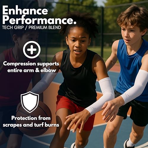 CompressionZ Kids Compression Sports Arm Sleeves Unisex | UV Sun Protection Volleyball Basketball Baseball Football Black Pair Large - Image 4