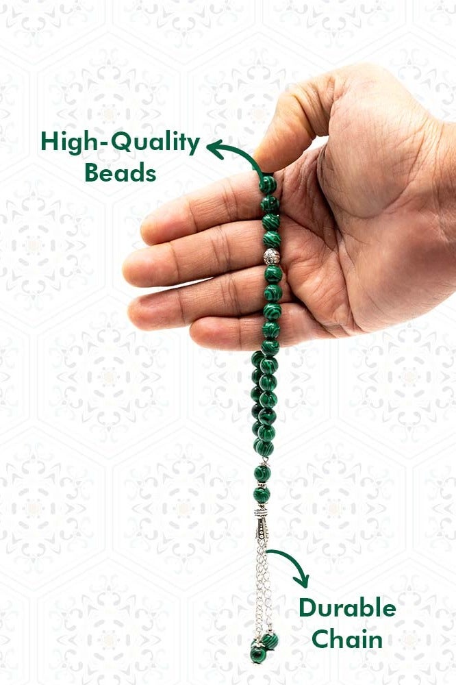 ميداس مسبحة صلاة من حجر الملاكيت – 8 ملم، 33 خرزة – مسبحة إسلامية للذكر، التأمل، والشفاء الروحي – هدية مثالية لرمضان وعيد الفطر  - Image 5