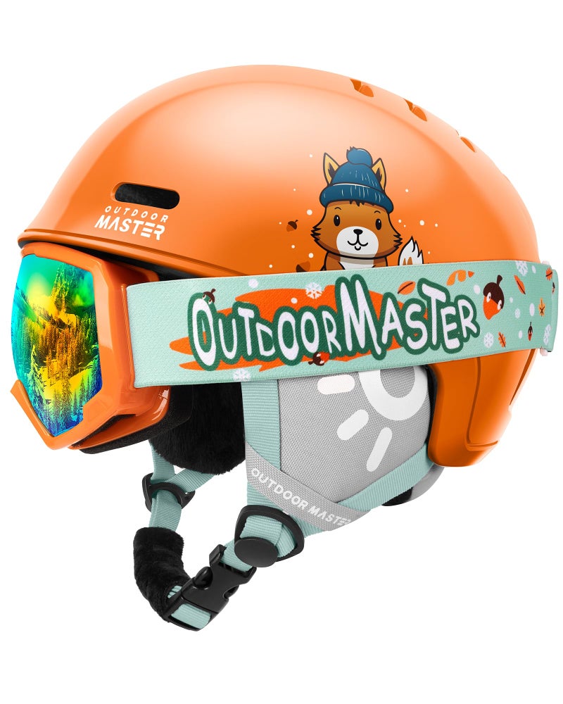 OutdoorMaster Kids Ski Snowboard Helmet Goggles Set Durable PC Shell EPS Foam 12 Cooling Vents Dial Fit SafetyCertified Snow Sport Helmets for Boys Girls