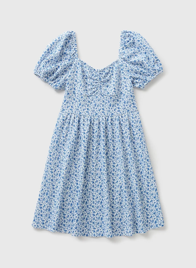Matalan Girls Blue Floral Crinkle Dress