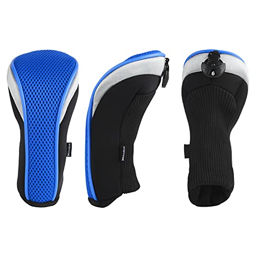 Andux Pack of 2 (All The Same Size) Mesh Golf Hybrid Club Head Covers with Dial No. Tags Black/Blue - Image 3