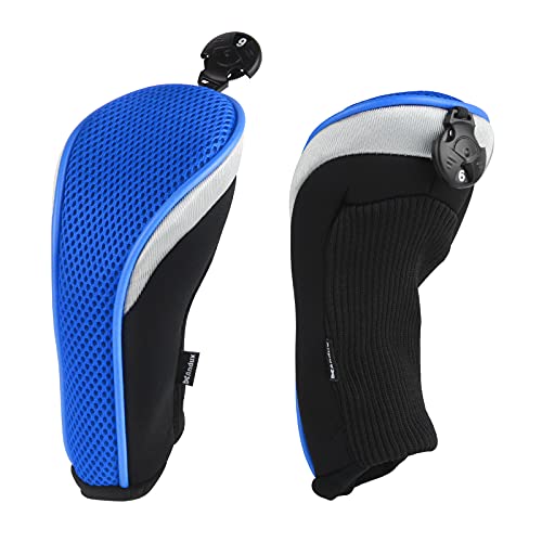 Andux Pack of 2 (All The Same Size) Mesh Golf Hybrid Club Head Covers with Dial No. Tags Black/Blue - Image 5