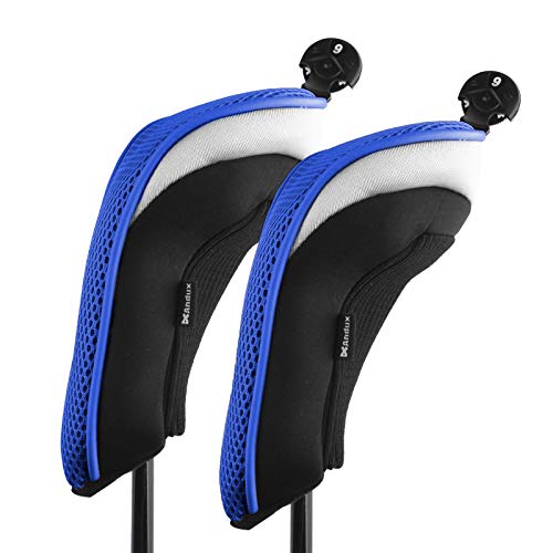Andux Pack of 2 (All The Same Size) Mesh Golf Hybrid Club Head Covers with Dial No. Tags Black/Blue - Image 1