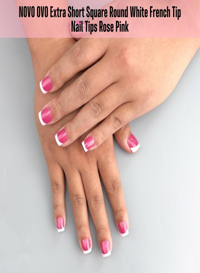 NOVO OVO Extra Short White French Tip Nail Tips, XS XXS Square Round ROSE PINK, for Wide & Short Nail Beds, Thick Full Cover Press on for Women Men, Soft Gel Acrylic Extension kit, 16 Sizes x 224pcs - Image 4