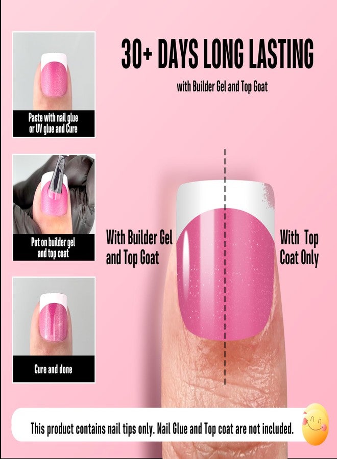 NOVO OVO Extra Short White French Tip Nail Tips, XS XXS Square Round ROSE PINK, for Wide & Short Nail Beds, Thick Full Cover Press on for Women Men, Soft Gel Acrylic Extension kit, 16 Sizes x 224pcs - Image 5
