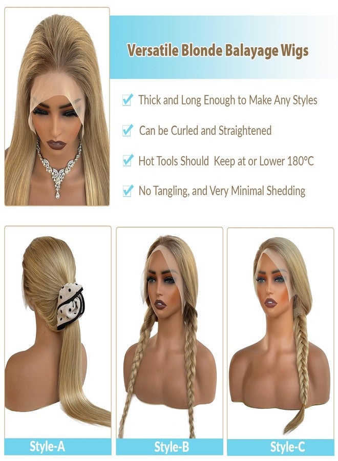 Licoville Human Hair Blonde Highlight Wig 180% Density Soft Straight Light Blonde Balayage 13x6 HD Lace Front Wig 18 Inch Brown to Blonde Ombre Human Hair Lace Front Wigs with Highlights Pre Plucked - Image 3