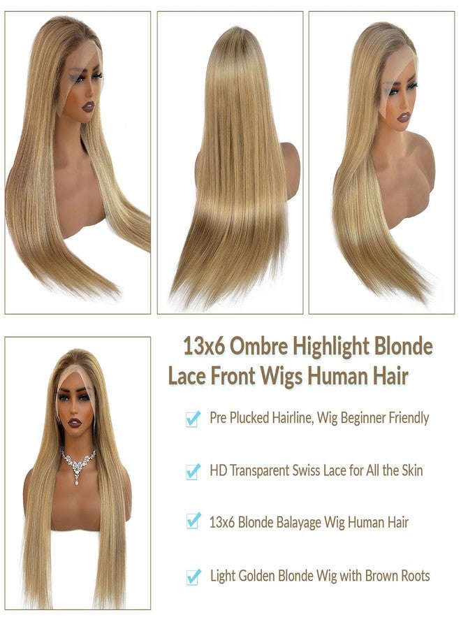 Licoville Human Hair Blonde Highlight Wig 180% Density Soft Straight Light Blonde Balayage 13x6 HD Lace Front Wig 18 Inch Brown to Blonde Ombre Human Hair Lace Front Wigs with Highlights Pre Plucked - Image 2