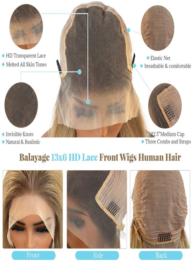 Licoville Human Hair Blonde Highlight Wig 180% Density Soft Straight Light Blonde Balayage 13x6 HD Lace Front Wig 18 Inch Brown to Blonde Ombre Human Hair Lace Front Wigs with Highlights Pre Plucked - Image 4