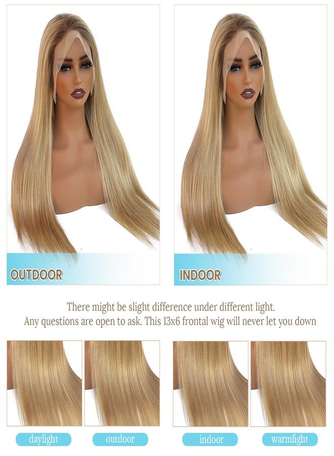 Licoville Human Hair Blonde Highlight Wig 180% Density Soft Straight Light Blonde Balayage 13x6 HD Lace Front Wig 18 Inch Brown to Blonde Ombre Human Hair Lace Front Wigs with Highlights Pre Plucked - Image 5